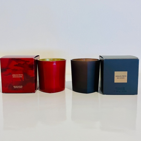 Armani Prive Two Empty Glass Candle Containers Rouge Malachite & Bois D'Encens - Picture 3 of 12